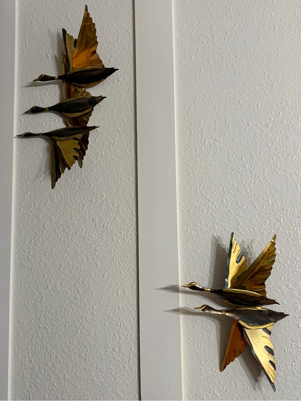 MCM Brass Copper Tone Metal Geese Wall Decor 2 Piece Set